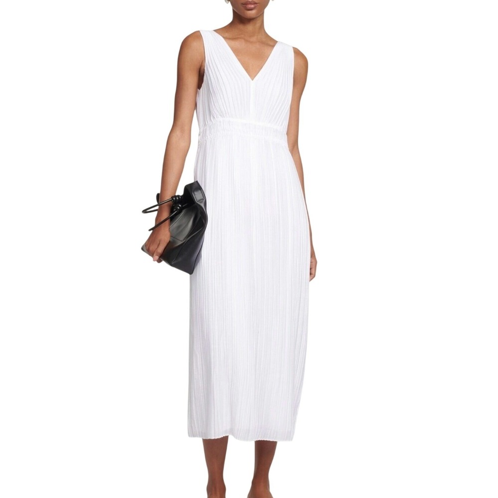 Vince Women White Plunge Neck Sleeveless Maxi Dress Bridal Boho